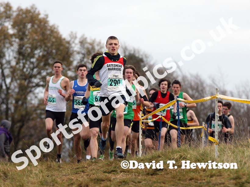 Jed Marshall (Gateshead Harriers) on his way to winning the under-17 mens NEHL, Wallington Hall. Photo: David T. Hewitson/Sports for All Pics
